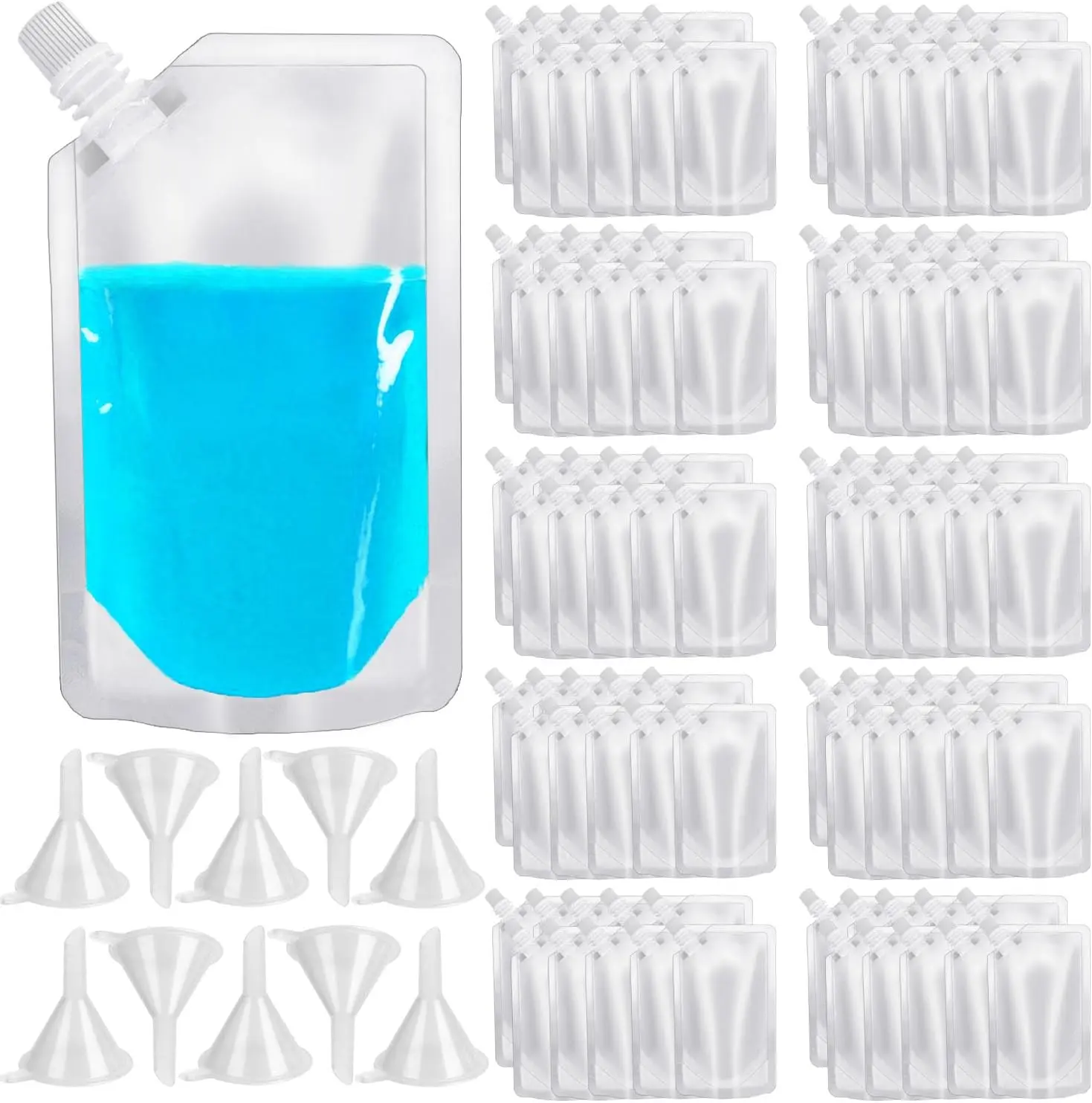 100 Pcs Plastic Flasks,8 Oz Drink Pouches Bulk,Reusable Drink Pouches,Leak-Proof Food Grade Plastic Flasks for Travel