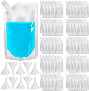 100 Pcs Plastic Flasks,8 Oz Drink Pouches Bulk,Reusable Drink Pouches,Leak-Proof Food Grade Plastic Flasks for Travel