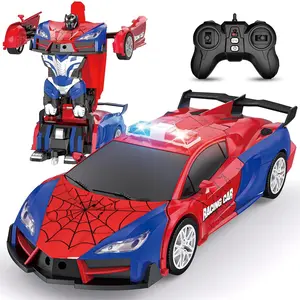 Remote Control Transforming Car, One Button Auto Transformation, LED Lights, 360° Spin Drift, Kids Toy for Boys Girls Ages 5-9, Remote Controlled Car