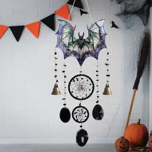 DREAMSUM Bat Design Hanging Dream Catcher, Spider Pendant Dream Catching Web, Living Room Garden Hanging Decoration Wall Art Decor Wind Chimes, Party Decoration Gifts, Hanging Ornaments