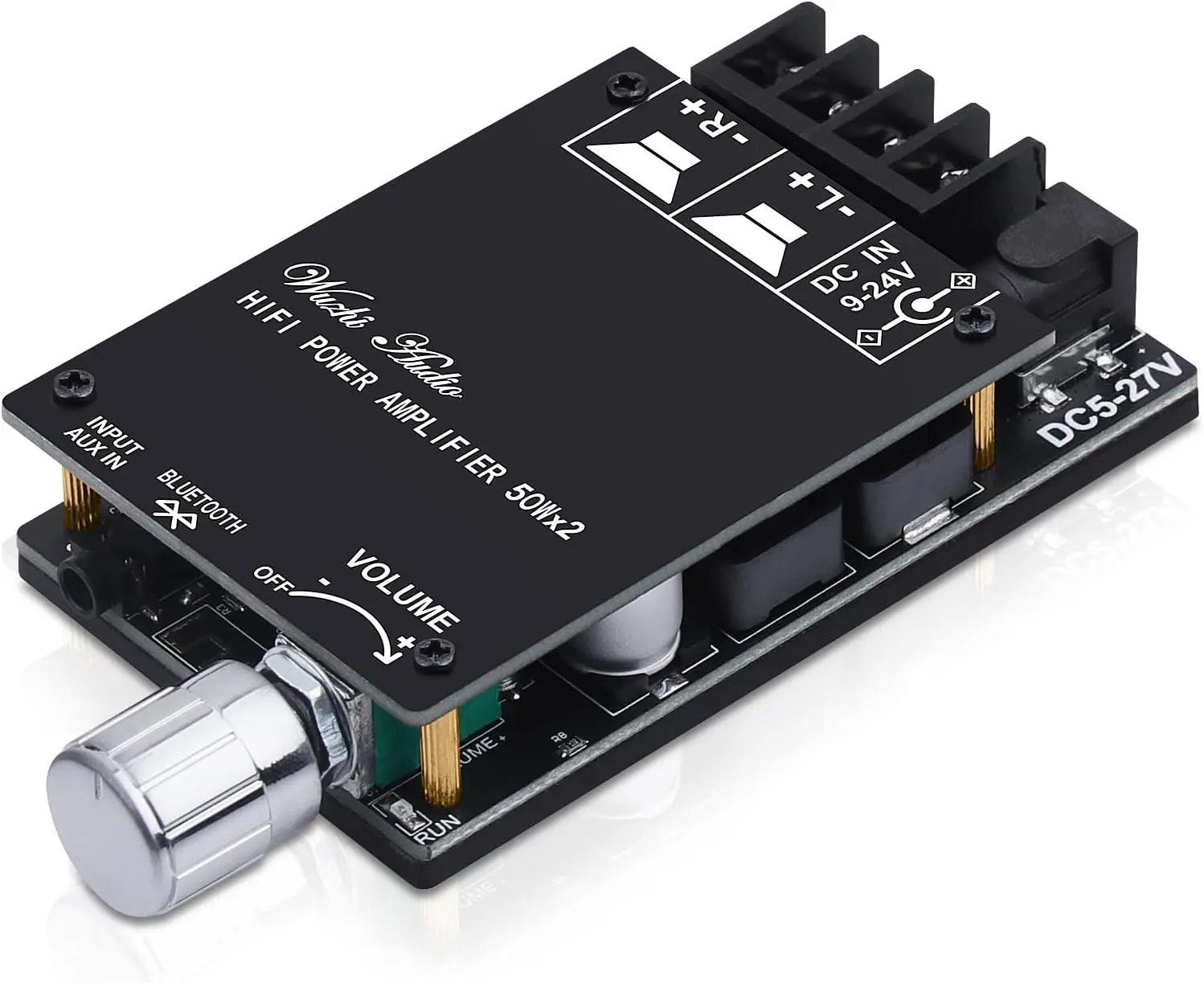 Audio Amplifier Board, ZK-502C Mini Bluetooth Amp Receiver 2.0 Channel 50W x 2, DC 9-24V Stereo Power Amplifier with Bluetooth and AUX Inputs for Home Speakers