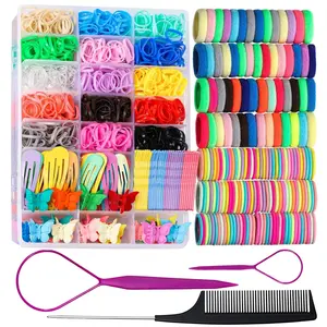 Elastic Hair Ties, Hair Accessories for Girls, Colorful  Elastic Hair Bands Set Rubber Bands for Hair with Hair Clips