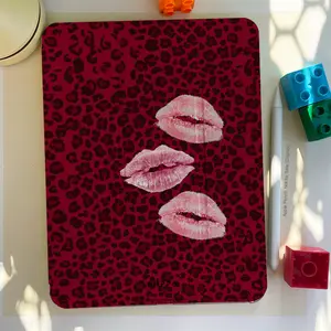 Red Background Leopard Print & Lip Pattern Trifold Tablet Case, Single-Side Print, Adjustable Stand & Pencil Holder, Compatible with iPad 10th/11th Gen, iPad A16, 10.2" iPad, 11" iPad Pro 2020/2021, 11" iPad Air, iPad 2025 & Galaxy Tab S9 FE+ 12.4" Series