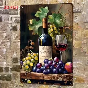 Aluminum Grape and Wine Bottle Unframed Wall Art Artistic Vintage Decor Ideal for Home Kitchen Restaurant Office Garden Housewarming Gift