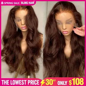 [30inch=$111] Chocolate Brown Body Wave 13x4 13x6 Lace Front Human Hair Wigs For Women Brazilian Brown Colored 13x4 Lace Frontal Wig
