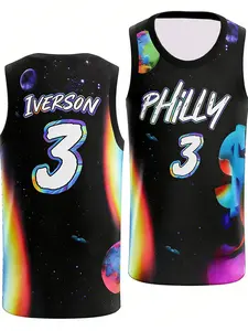 Classic Philadelphia Allen Iverson #3 Retro Basketball Jersey Rainbow Striped Breathable Mesh Sleeveless Sports Vest