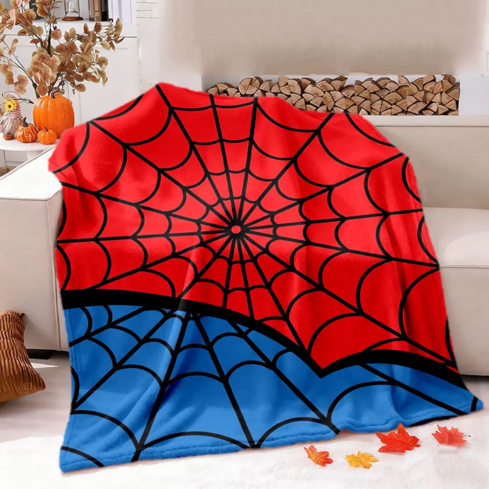 Spider Web Superhero Throw Blanket, Soft Flannel Throw with Red-Blue Web Print, Cozy Gift for Comic Hero Fans, Versatile Room Decor for Bed or Couch, Throw Blankets