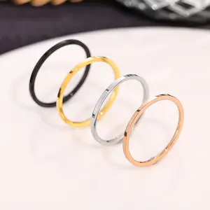 Minimalist 18k Gold Plated Titanium Steel Couple Rings for Women Men Stainless Steel Thin Band Ring Fashion Ins Style Tail Ring Simple Plain Ring Jewelry