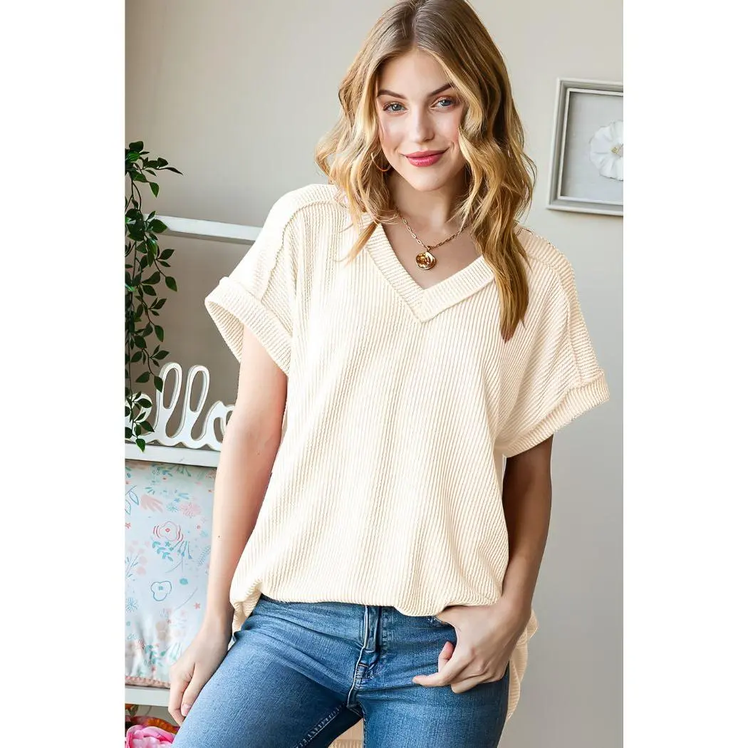 Solid Ribbed Dolman Top