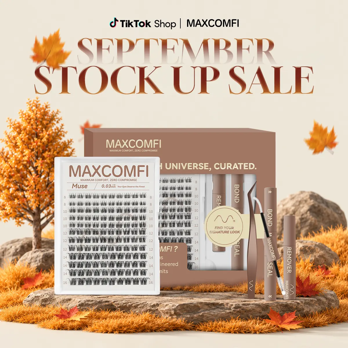 MaxComfi Muse Cluster Only Cosmetic Eyelash Extensions - Gentle DIY Lash Kit, Beginner-Friendly Lash Cluster, Waterproof, Thin Band, Super Soft, Long-Lasting Natural Venus Velure Style for Daily Voluminous Look, Makeup Essential