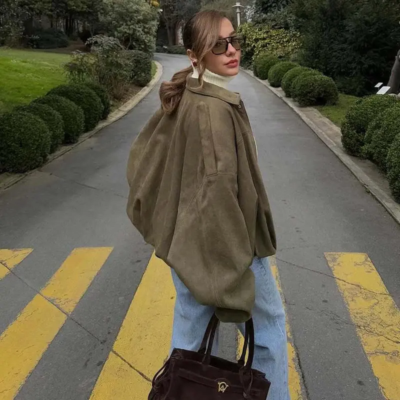 Oversized Suede Bomber Jacket