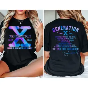 Made In USA, Gen X Two Sides Humor Graphic, Raised On Hose Water Message, Funny Generation Style, Unisex T Shirt, Short Sleeve Casual Wear, Gift For Adults