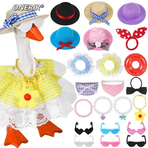 ONERIR 6 Sets 7 Inch Mini Desk Goose Outfits with 6 Hats 4 Chain Necklaces 4 Dresses 6 Sunglasses 1 Ring 1 Tie for Magnetic Goose Figurine Decoration DIY Costume Supplies