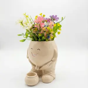 Urinating Pot Head Planter Cute Smiley Face Doll Flower Pot Garden Pot Naughty Doll Plant Planter with Drain Resin Smile Vase Tabletop Decor Suitable for Grow Succulents Cactus Herbs (No Plants)
