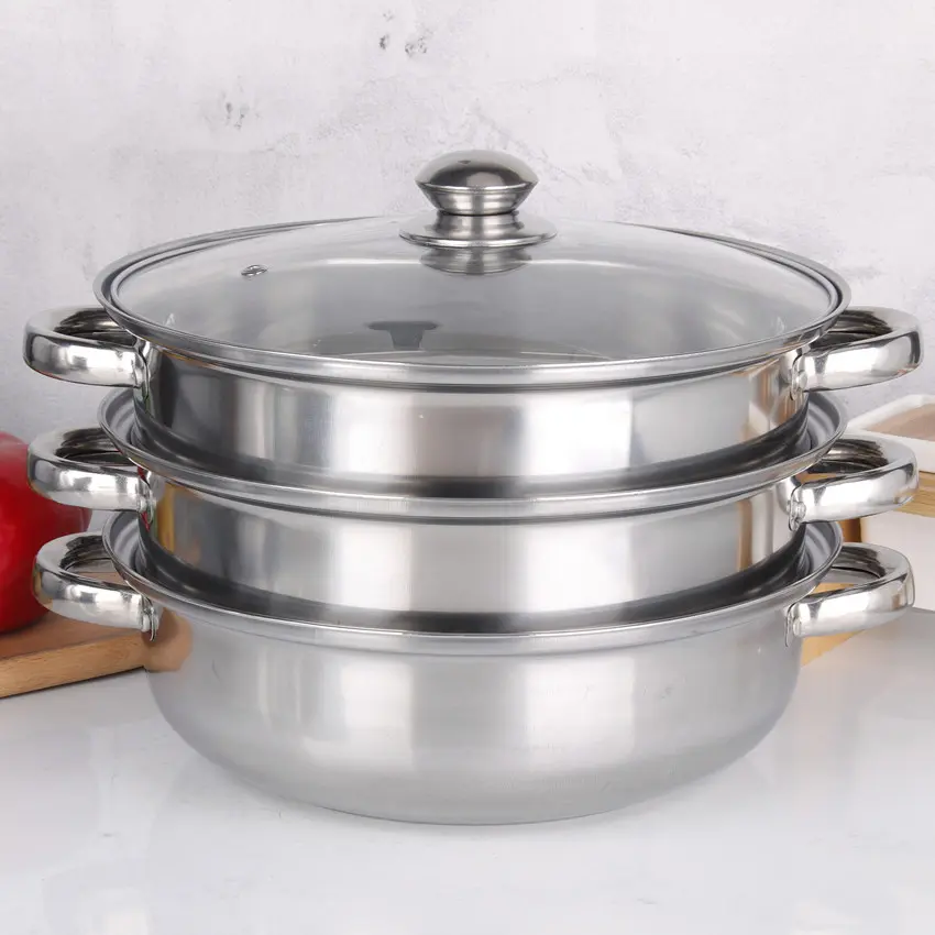 Multi-Purpose Kitchen Steamer Pot Set, Premium Stainless Steel Dual-Layer Steamer with Glass Lid, Home Cooking Tools Kit