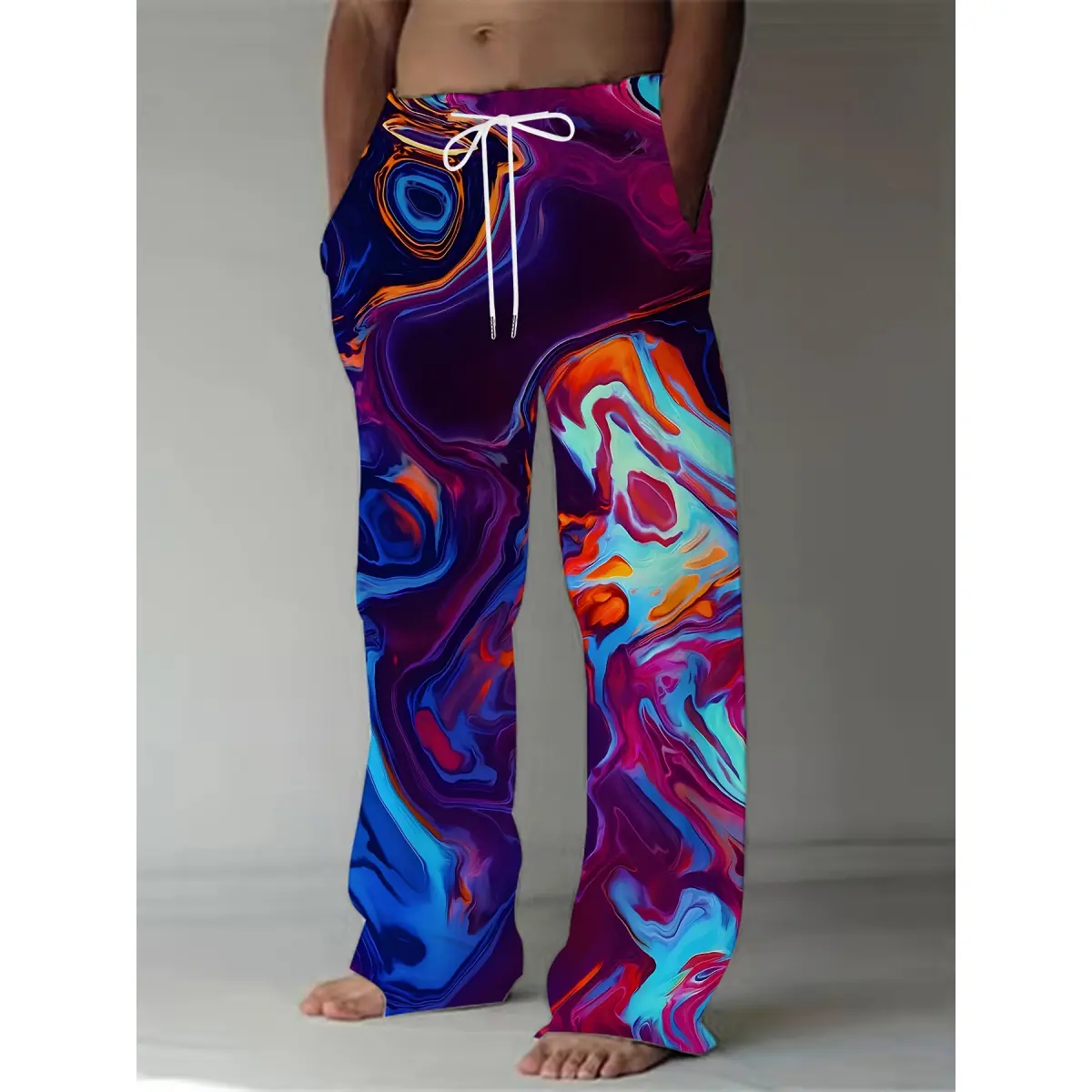 Men's retro style loose straight leg pants - casual drawstring, polyester, machine washable - perfect choice for autumn and winter seasons