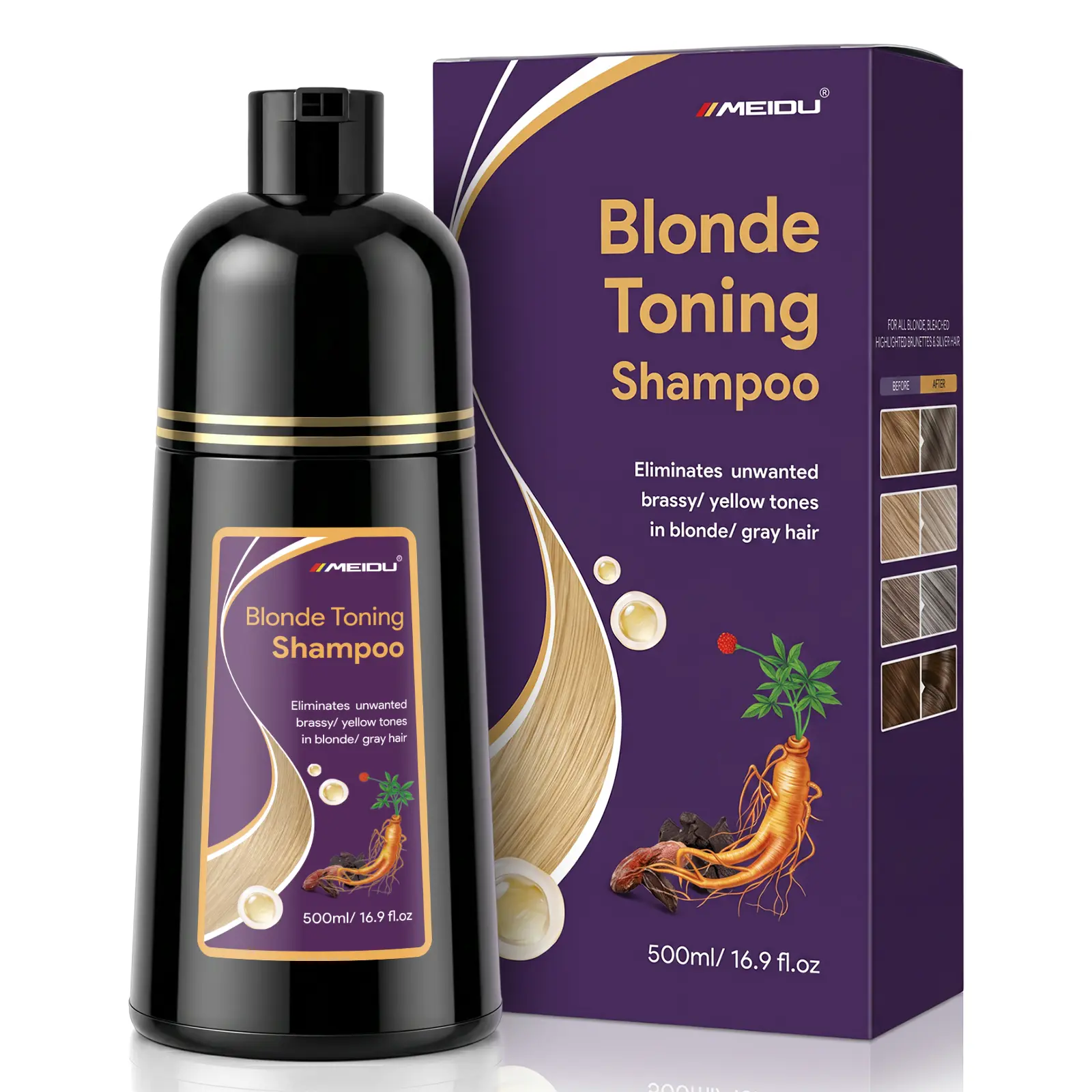 MEIDU Purple Shampoo for Blonde Hair – Brass Toning Shampoo for Blonde | Silver & Highlighted Hair ,Color Safe Moisturizing Formula for Bright Cool Blonde Hair(500ml,16.9oz)