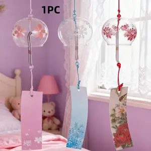 Japanese Style Cherry Blue Glass Wind Chime Handmade Pendant, Perfect Birthday Gift and Home Decor Item, Decoration