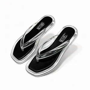 2025 Black Clear Flip Flops for Women, Square Toe Transparent Strap Thong Sandals, Non-slip Comfortable Jelly Slippers for Summer, Beach & Casual Wear