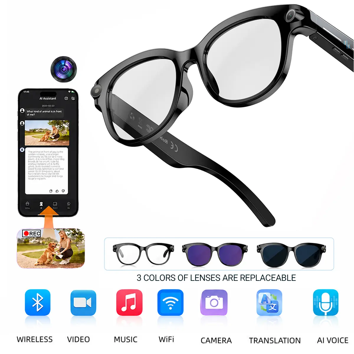 2026 New Wireless Wearable AI Smart Eyewear - 8MP Camera, Photo & Video Recording, Open-Ear HD Audio, Bluetooth Calls & Music, UV Protection, Multi-Language Translation, Button Control, Cool Tech Gadgets for Travel