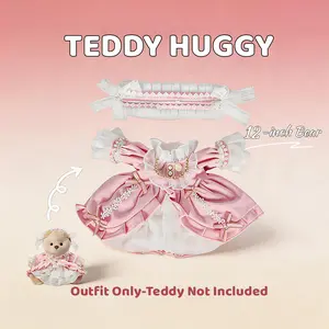 TEDDY HUGGY Cute Teddy Bear Series - Gorgeous Pink Dress Paired with a Cute Teddy Bear - 12 Inches Tall - Soft Plush Toy with Movable Joints - The Perfect Gift for Any Age.