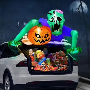 Trunk or Treat Car Decorations Kit, Halloween Decorations Outdoor, 7ft Inflatable Green Zombie,Trunk or Treat Decorations for SUV, Halloween Blow Ups with Built-in LEDs for Yard Decorations