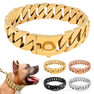 Dog collars, Leashes heavy-duty chew-proof cuban link stainless steel for dogs