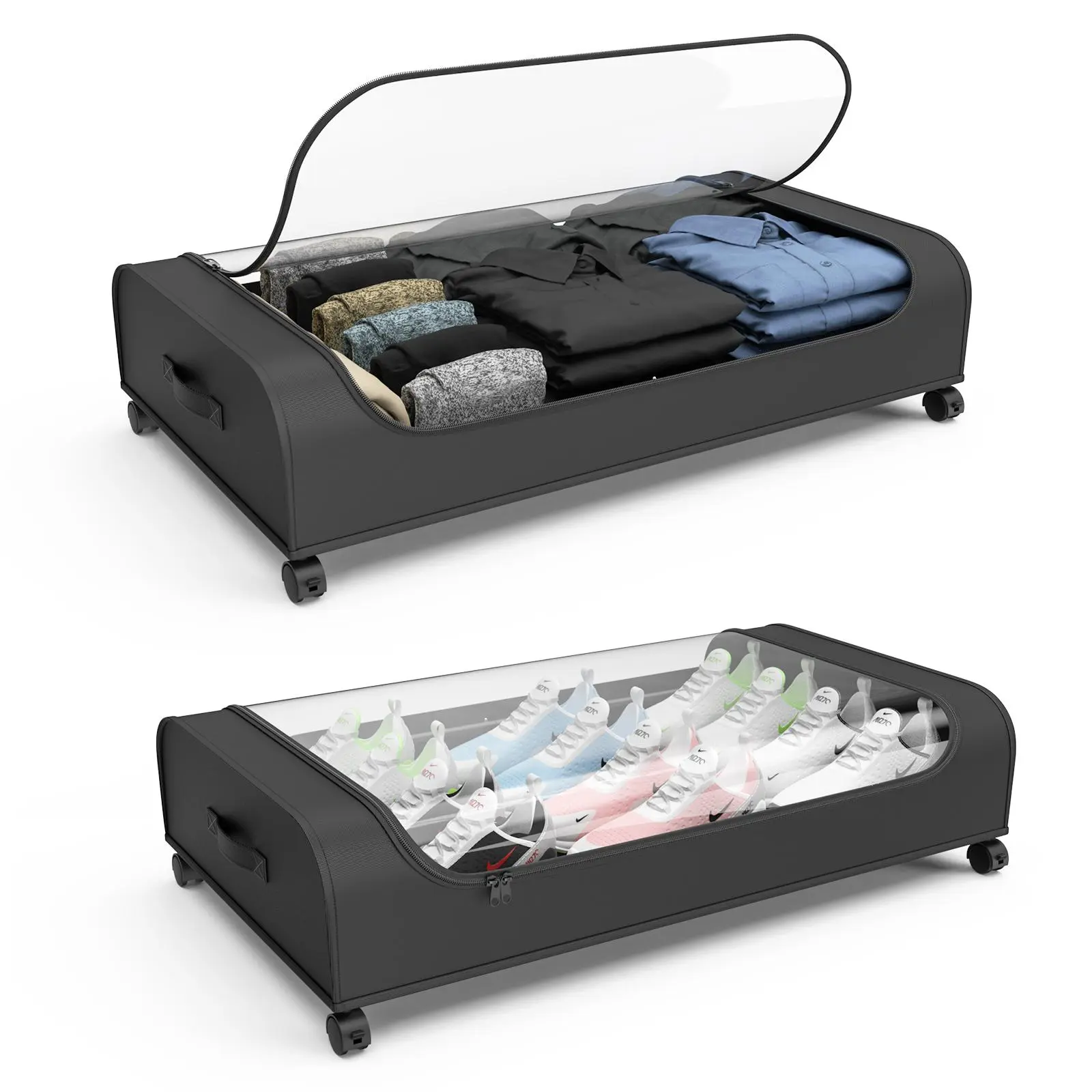 Organiser Boxes with Clear Lid for Clothing and Shoes Storage on Wheels