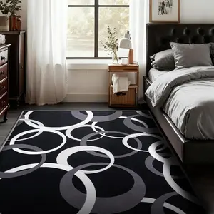 Concentric Circle Carpet Area Rugs Black and White Geometric Design Washable Nonslip Non-Shedding for Living Room Bedroom Playroom Nursery Home Office Decor
