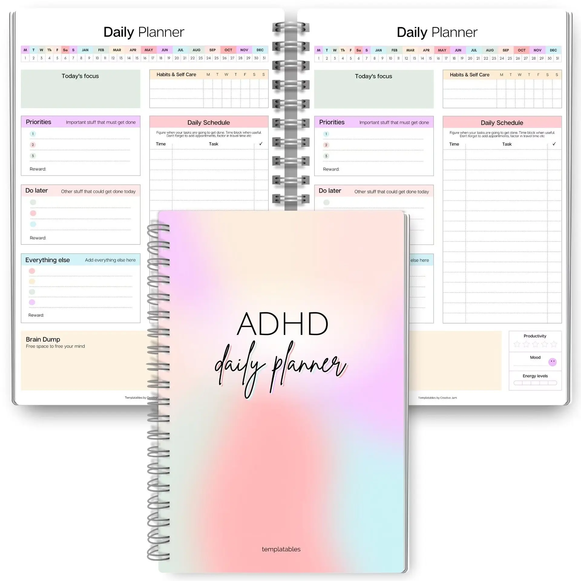 Adhd Daily Planner Notebook, English Coilbound Journal, Spiral Bound Planner, Schedule Planner, Productivity Planner, Organize Your Day Efficiently, Perfect for Adhd Management, Essential Planning Tool