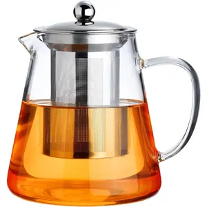 Glass Teapot Stovetop 18.6 OZ, Borosilicate Clear Tea Kettle with Removable 18/8 Stainless Steel Infuser, Teapot Blooming and Loose Leaf Tea Maker Tea Brewer for Camping, Travel (550ML)