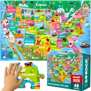 QUOKKA 48 Pieces Giant Floor Puzzle for Kids Ages 4-6 - USA Map Educational Activity for Boys Girls