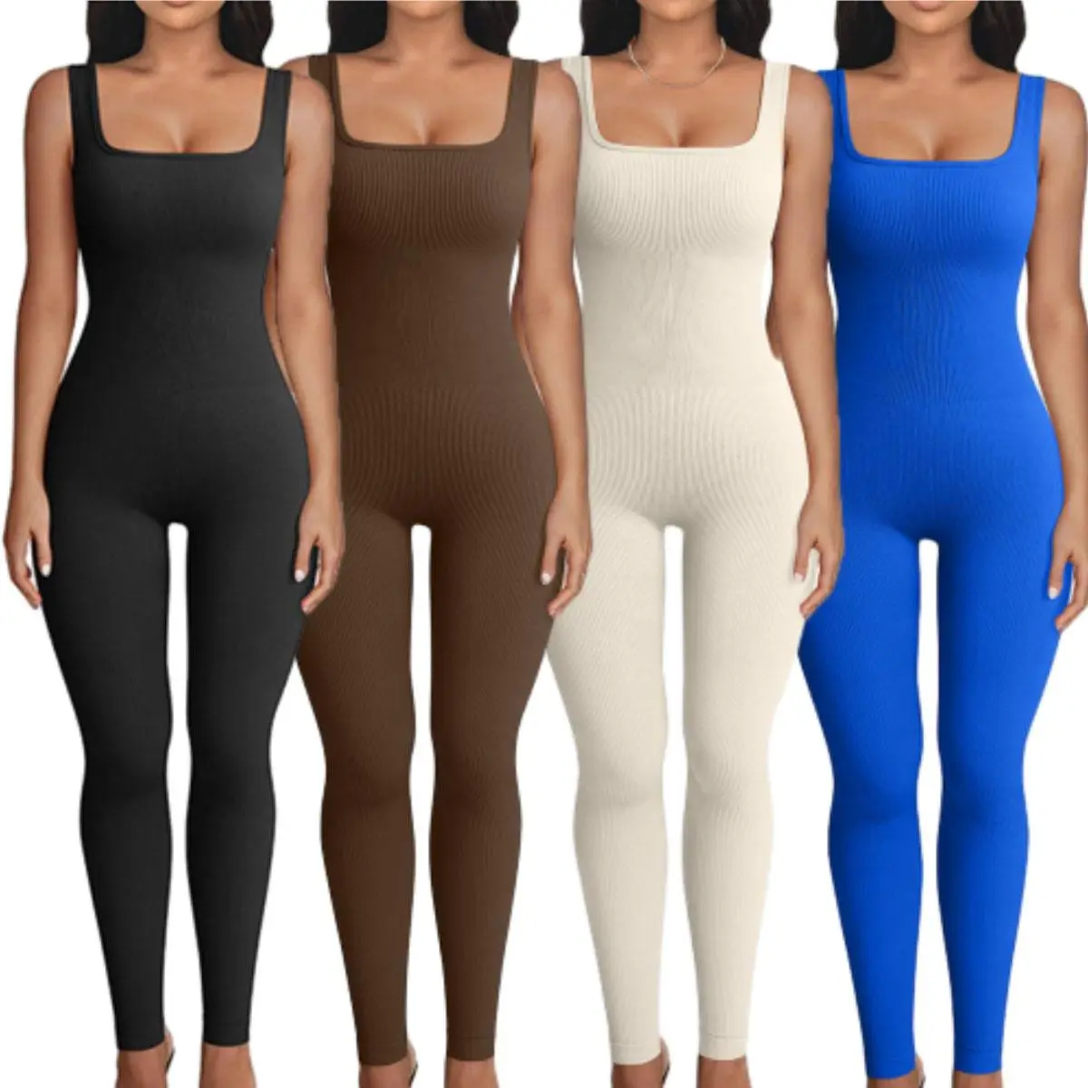 Women's Jumpsuits Ribbed Bodysuit Rompers Sleeveless Yoga One Piece Tank Tops Casual Workout Jumpsuit Clothing Comfort Fit Nylon Womenswear Comfortable