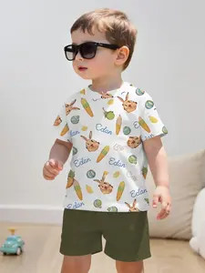 Easter Bottom Edan Cute Rabbit Print Baby Boy Short Sleeve Shorts Set, Summer Casual Fashion Tee, Cool Two-Piece Gift for Kids