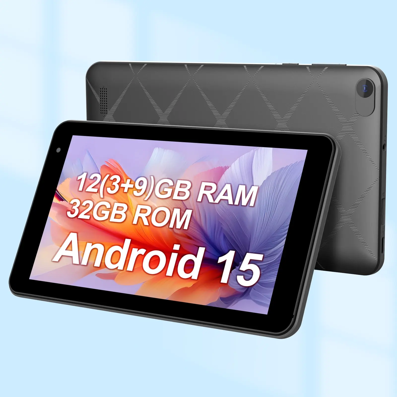 7-inch Touchscreen Android Wifi Tablet running Android 15, penta-core processor, 8GB (3GB + 5GB - expandable) RAM + 32GB storage, dual-channel speakers for entertainment and office work, dual cameras, and a 3500mAh high-capacity battery, Android Tablets