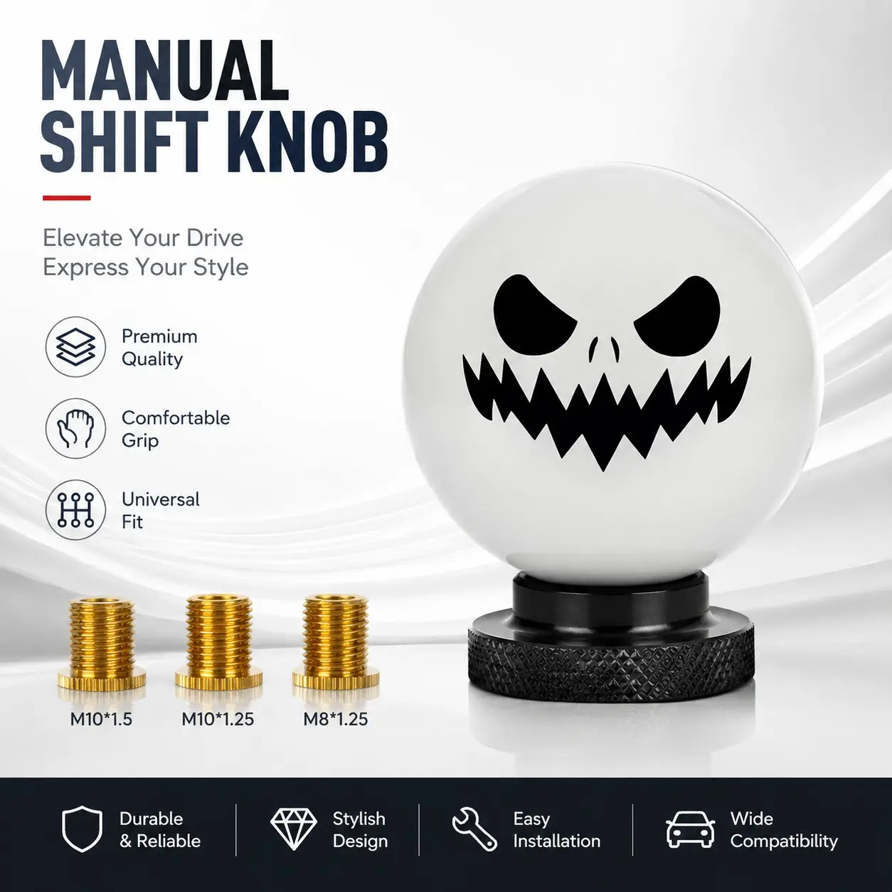 Evil Smile Gear Shift Knob Shifter Knob Replacement, Automotive New Devil Face Design for Automatic and Manual Cars, Perfect Christmas Gift