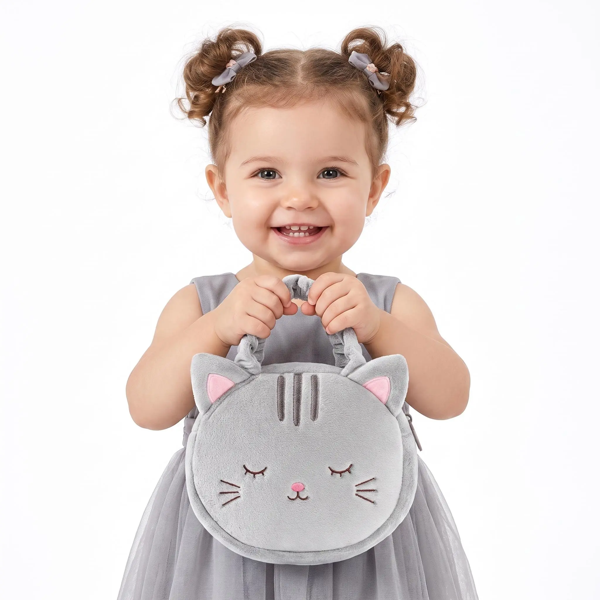 Cute Plush Cat Handbag with Adorable Kitten Face for Toddlers & Girls - My First Purse for Small Hands, Happy Birthday Gift & Daycare Carry Bag