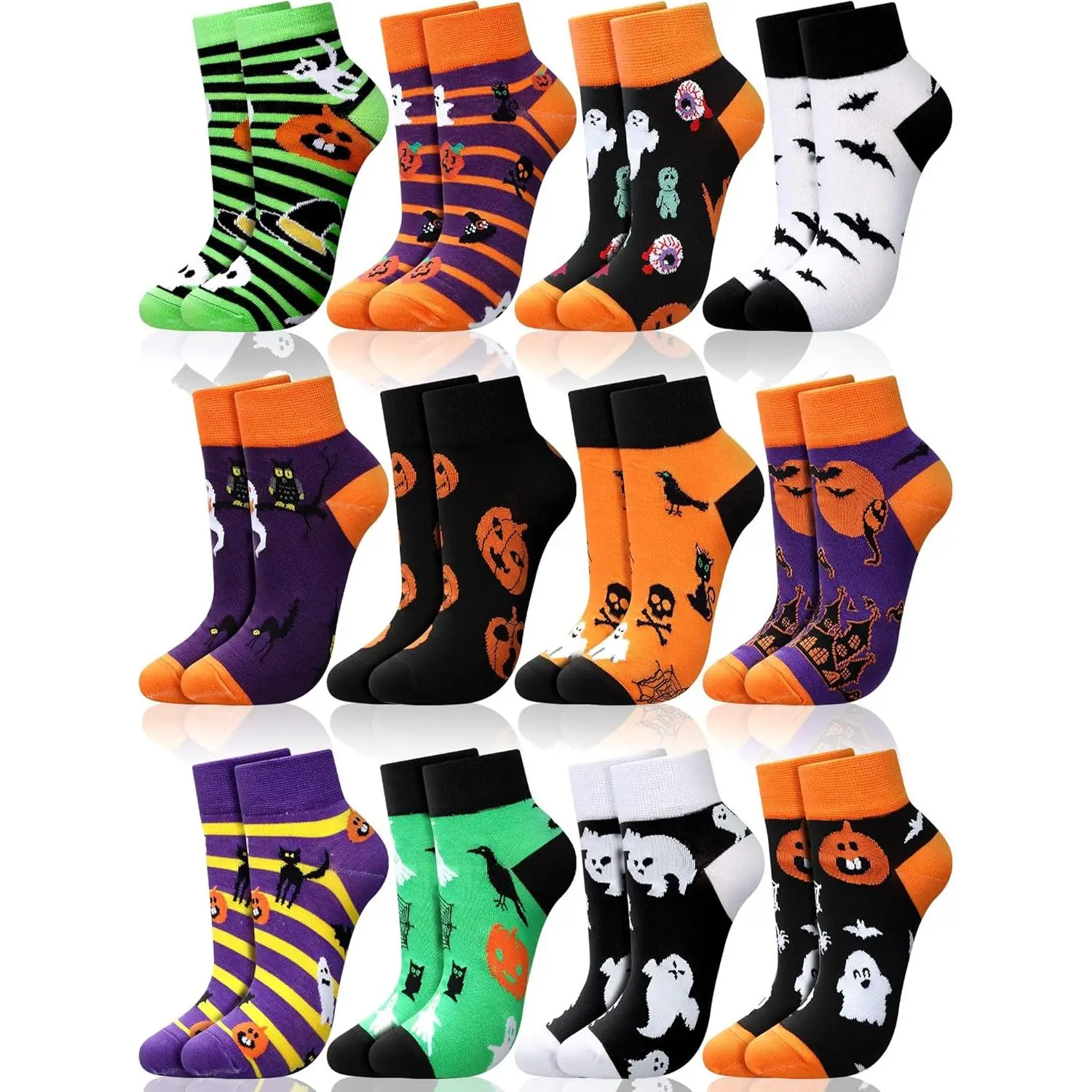 12 Pair Halloween Ankle Socks Red Green  Christmas Low Cut Socks Holiday Stocking for Women Men Adults