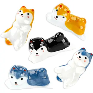 5 Pack Shiba dog Chopsticks Holder Set Cute Chopsticks Rest Japanese Style Porcelain Spoon Rest Ceramic Dinner Fork Knife Tableware For Home Kitchen Decoration Gift