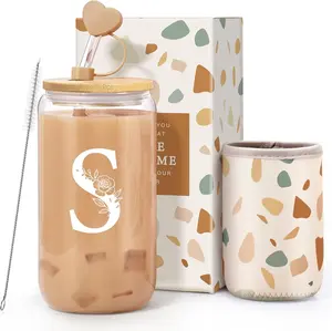 Personalized Gifts for Women, Monogrammed Gifts for Women, Initial 16 oz Glass Cups With  and Straws, Customized Mug, Personalized Birthday Gifts Christmas Gifts for Her Mom  Woman, S
