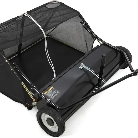 【Christmas Gift】Tow Behind Lawn Sweeper 48 Inch, Large Capacity Heavy Duty Leaf & Grass Collector with Adjustable Sweeping Height, Dumping Rope Design for Picking Up Debris and Grass
