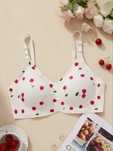 Plus Size Maternity Nursing Bra with Cherry Print, Detachable Pads, Adjustable Straps, Suitable for Pregnancy and Breastfeeding, Maternity Bras