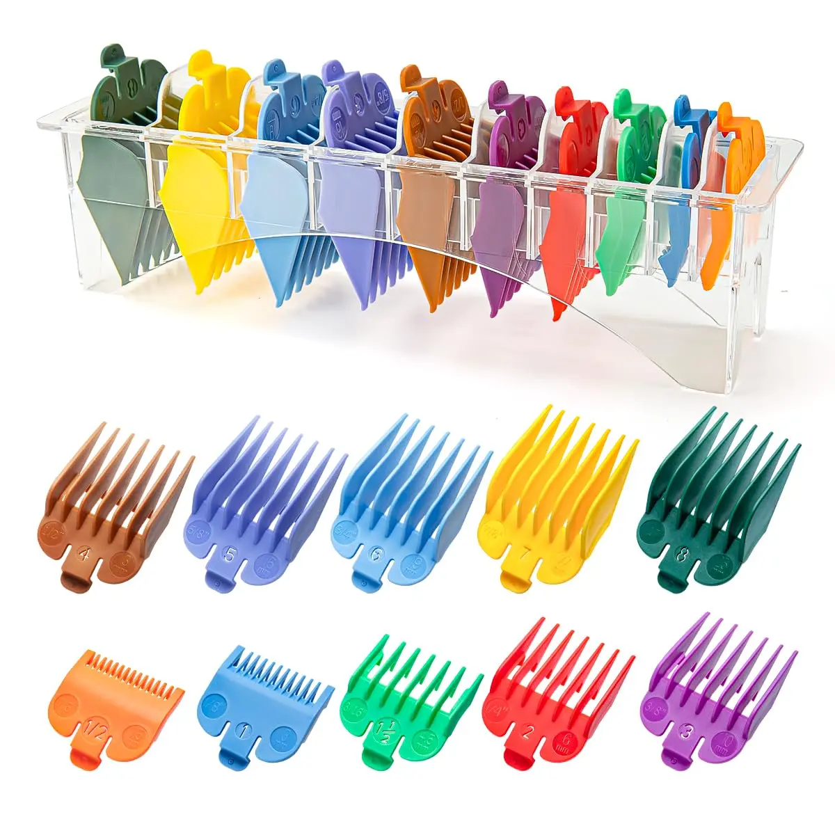 10pcs Professional Hair Clipper Guards for Wahl Guards for Clippers 1/16" to 1" Barber Guards Barber Accessories for Wahl Clippers Guards Set Premium Guards