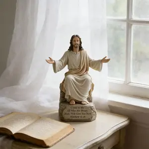 Jesus Open Arms Blessing Statue, Resin Christian Figurine, Sculpture, Inspirational Religious Home Decor, Gift for Desk Mantel Prayer Room