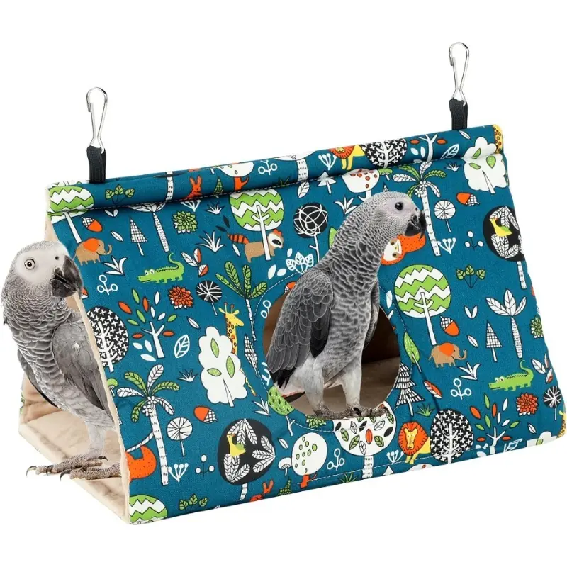 Winter Warm Bird Nest House - Hanging Hammock Velvet Shed Hut Cage Plush Fluffy Birds Hideaway Sleeping Bed Fuzzy for African Grey Cockatoo and Other Amazon Parrot Large