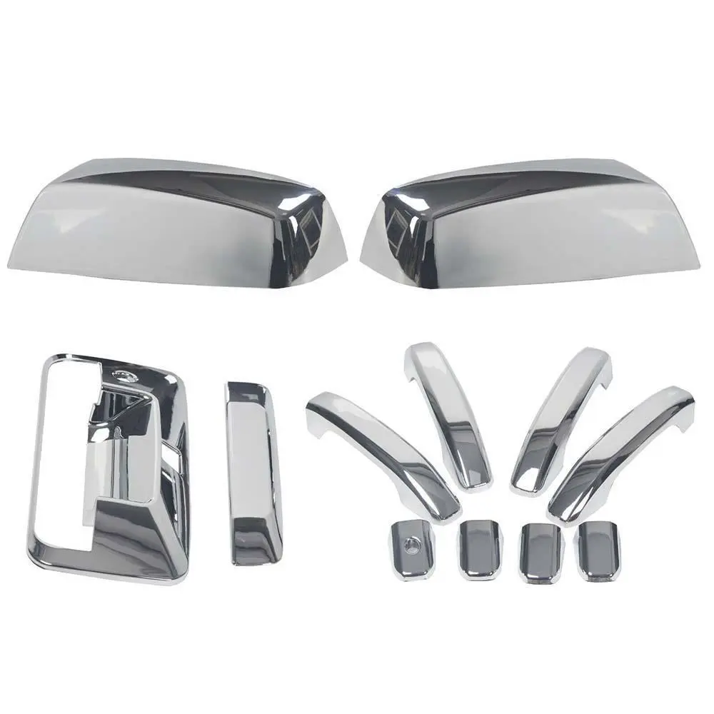 3-Pieces Polished Chrome Stick-On Exterior Trim Set - Stick-On Side Door Mirror, Handles, Tailgate Cover Overlays for 2014-2018 Silverado/Sierra 1500, No Smart Buttons, Easy Installation, Enhance Your Vehicle's Look