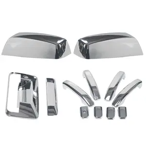 Triple Chrome Polished Stick-On Truck Automotive Vehicle Side Door Mirror, Handle, Tailgate Cover Overlay (No Smart Buttons) Compatible With 2014-2018 Silverado 1500, Sierra 1500