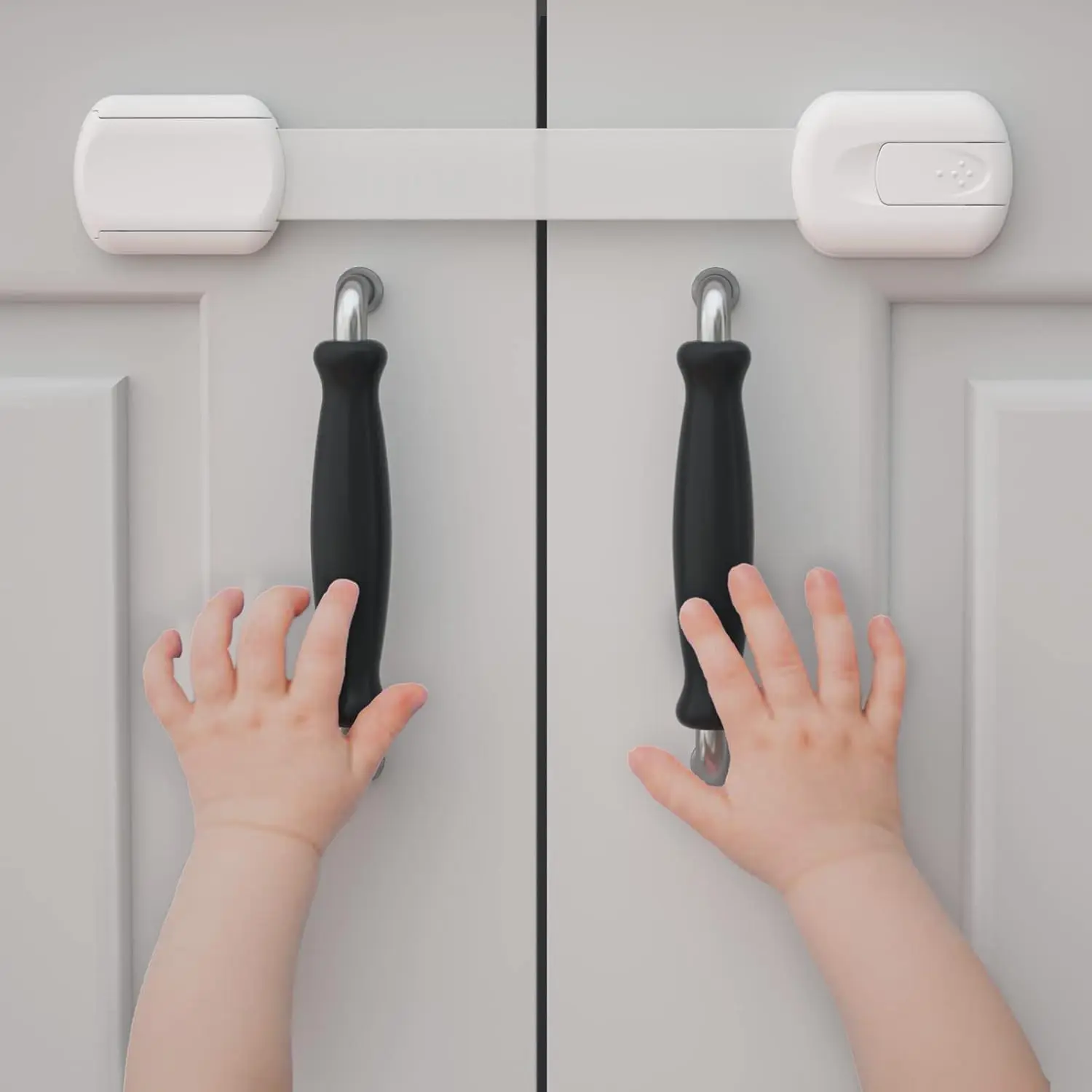 Child Safety Cabinet Locks for Babies (2 Pack) Child Proof Latches for Cabinets and Drawers Doors, Baby Proofing Cabinet Strap Locks for Cupboards, Fridge, Toilet and Closet