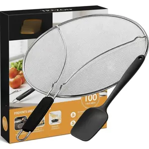 Splatter Screen for Frying Pan 13 inch - Stops 99% of Hot Oil Splash - Protects  from Burns - Splatter Guard for Cooking - Iron Skillet Lid Keeps Kitchen Clean, includes  Spatula