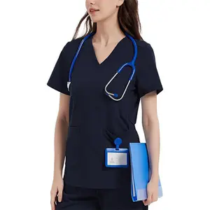 Pippi & Poppy Stretchy Scrub Tops Nurse Uniform Tops for Women with Pockets Soft Nursing Clothes Breathable Workwear Lightweight Outdoorfun Womenswear Comfort